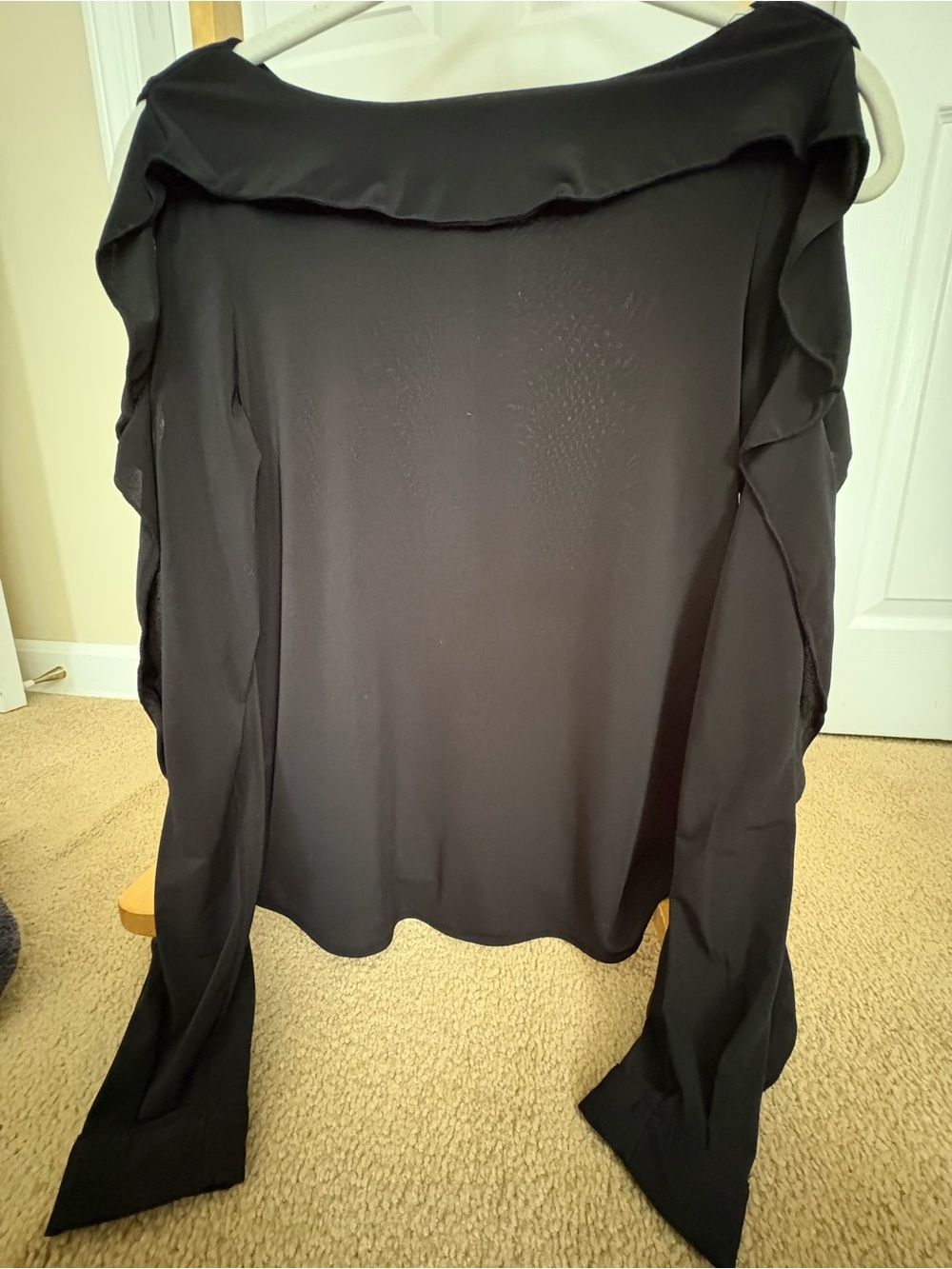 Black Off-Shoulder Ruffle Long-Sleeve Top